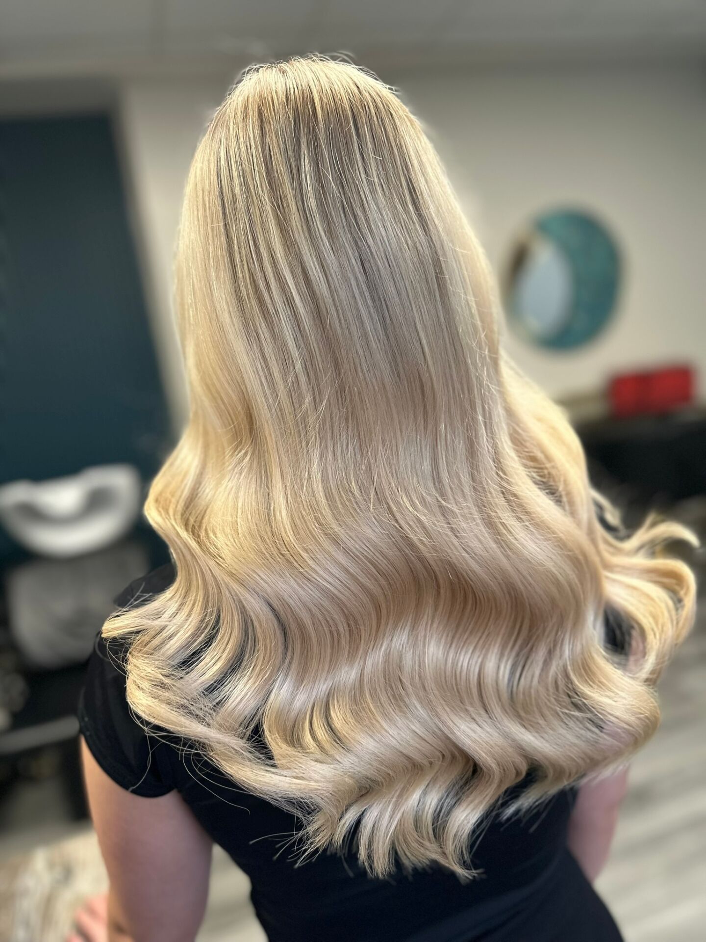 Platinum blonde hair colour at ELM Hair and Beauty in Wrexham