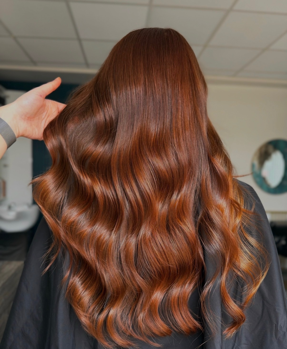 Rich copper hair colour with shine at ELM Hair and Beauty, Wrexham