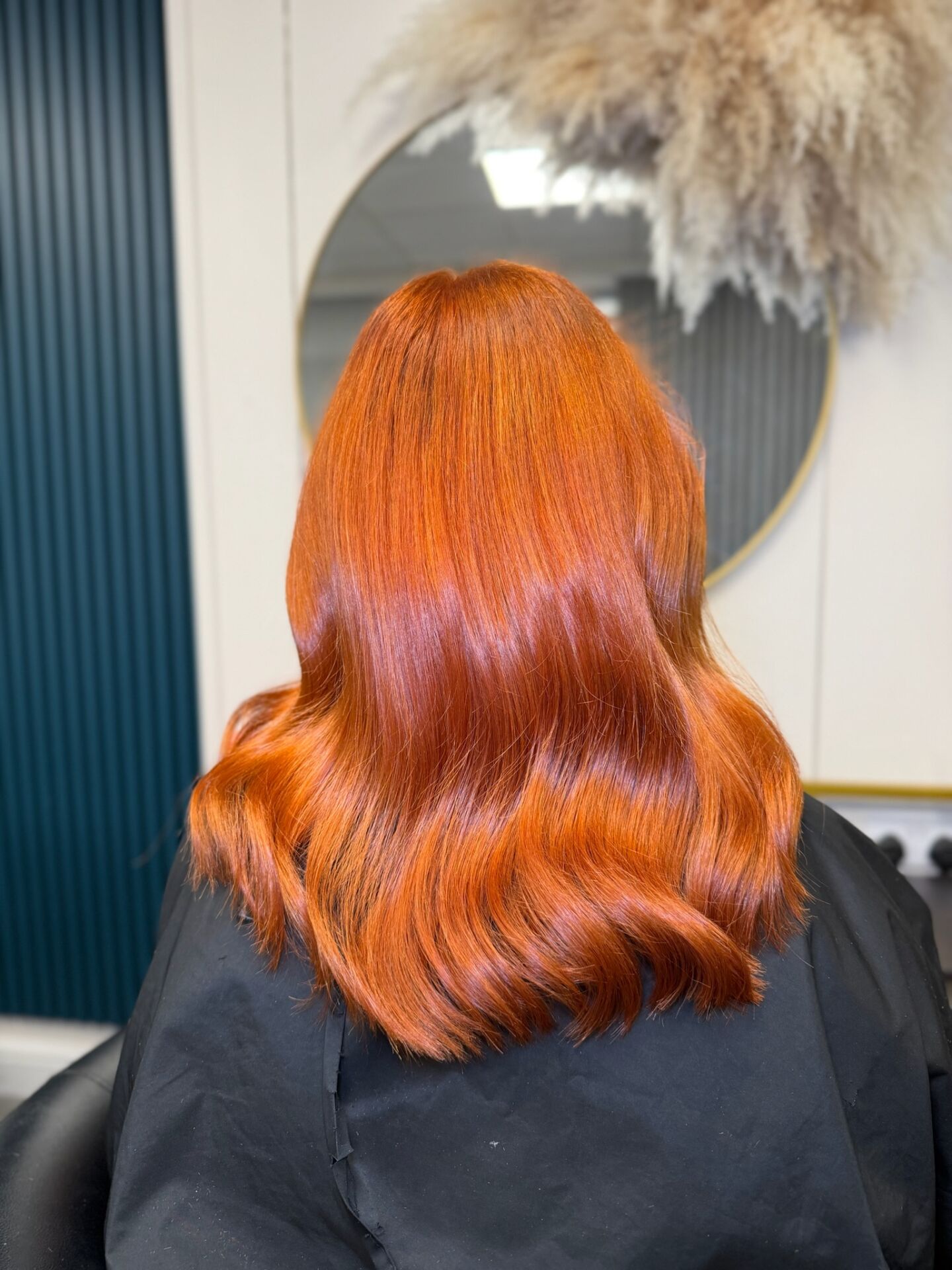 Glossy copper hair colour finished at ELM Hair and Beauty, Wrexham