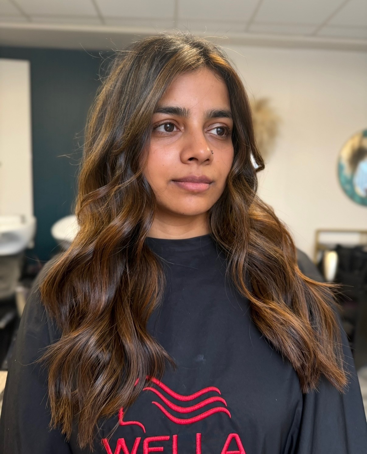 Caramel balayage on dark brown hair at ELM Hair and Beauty, Wrexham