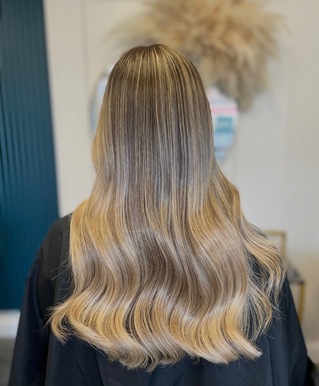 Dark to blonde balayage with a blended root at ELM Hair and Beauty, Wrexham
