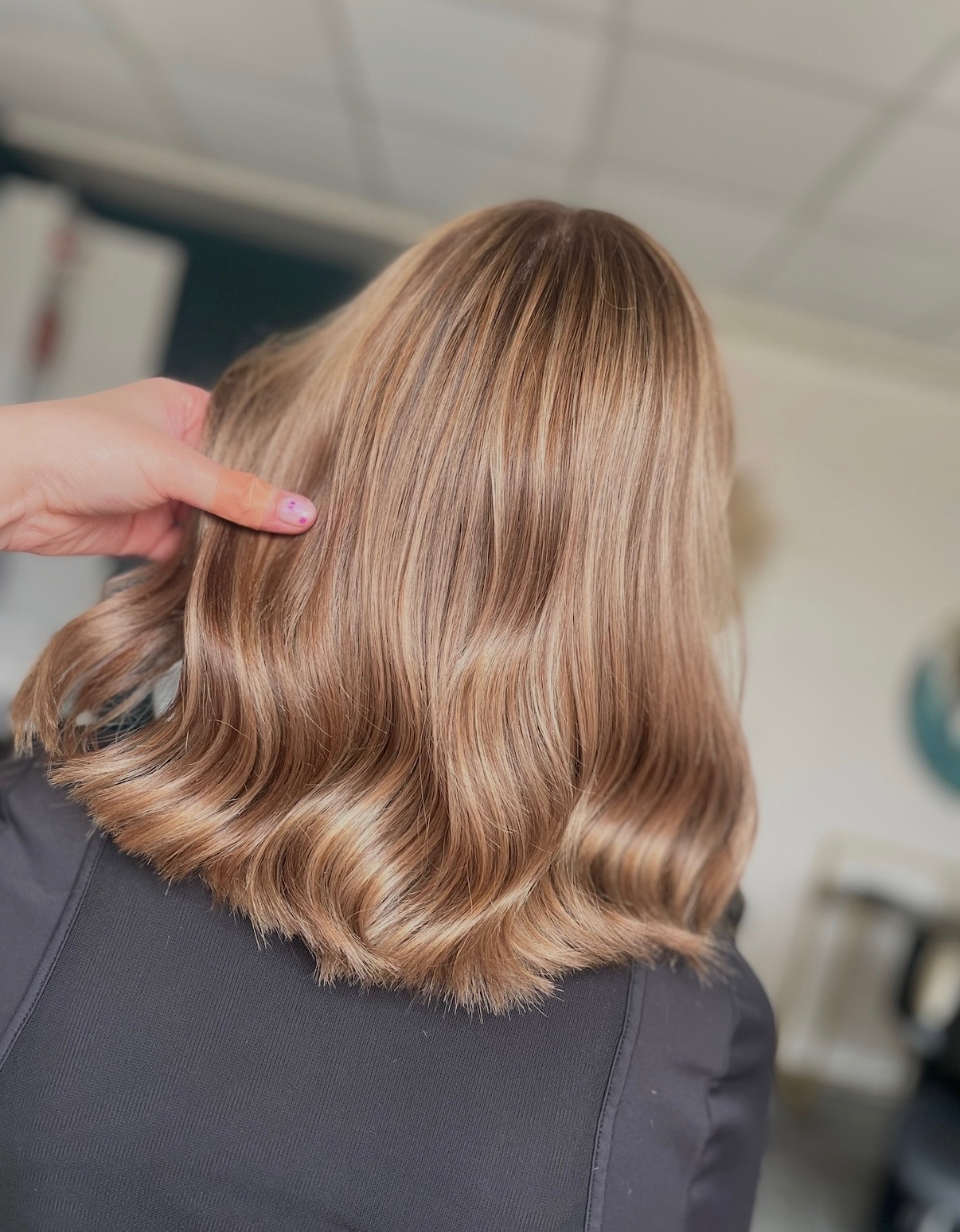 Blonde balayage on a shoulder-length cut at ELM Hair and Beauty, Wrexham