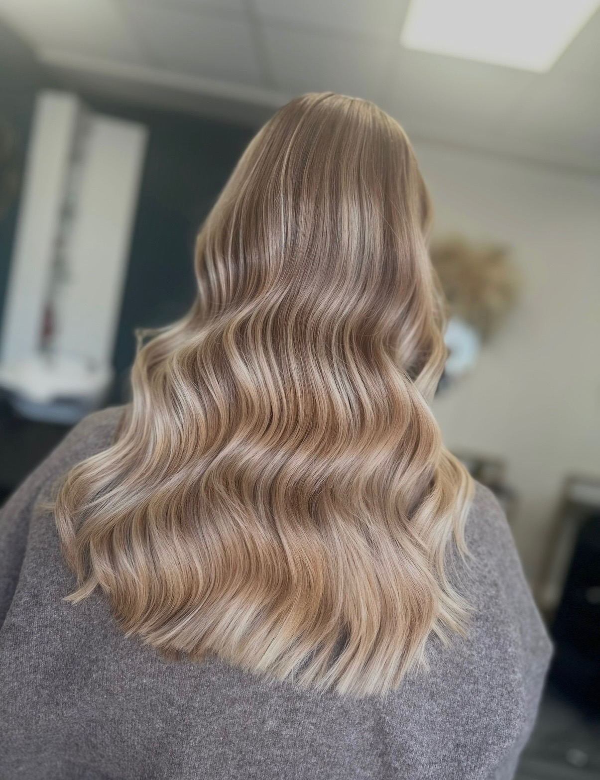 Blonde balayage waves with a soft root at ELM Hair and Beauty, Wrexham