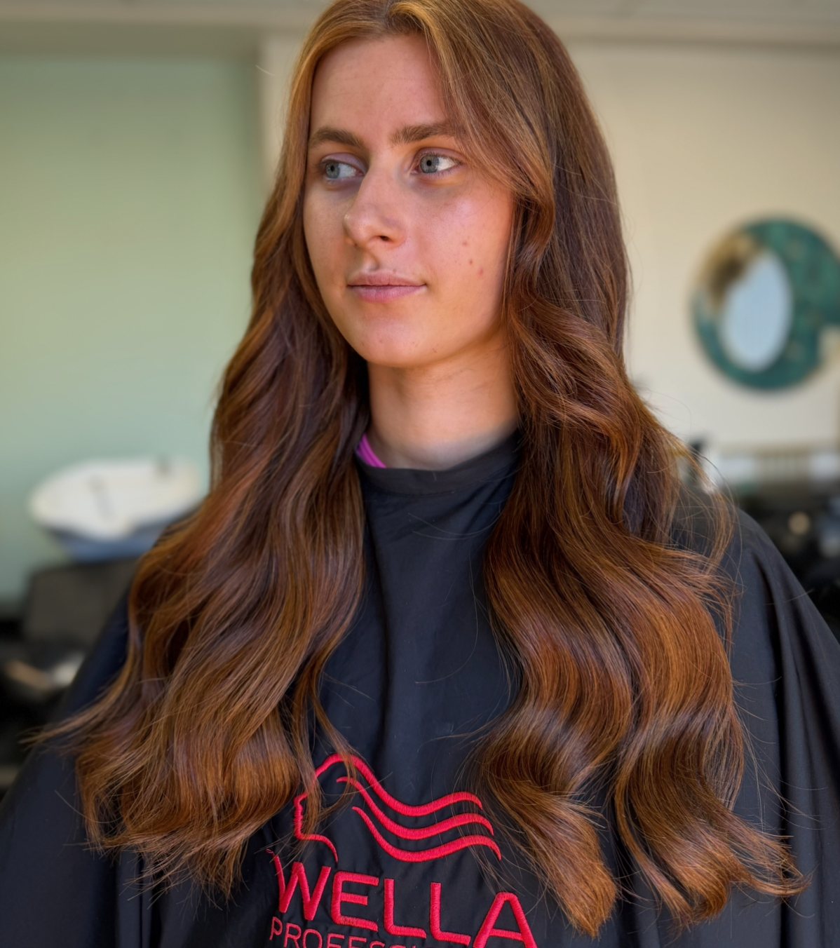 Long auburn hair extensions at ELM Hair and Beauty, Wrexham