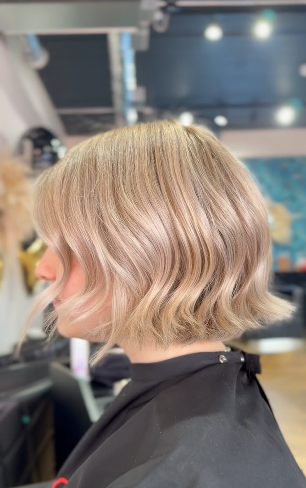 Blonde bob haircut styled with waves at ELM Hair and Beauty, Wrexham