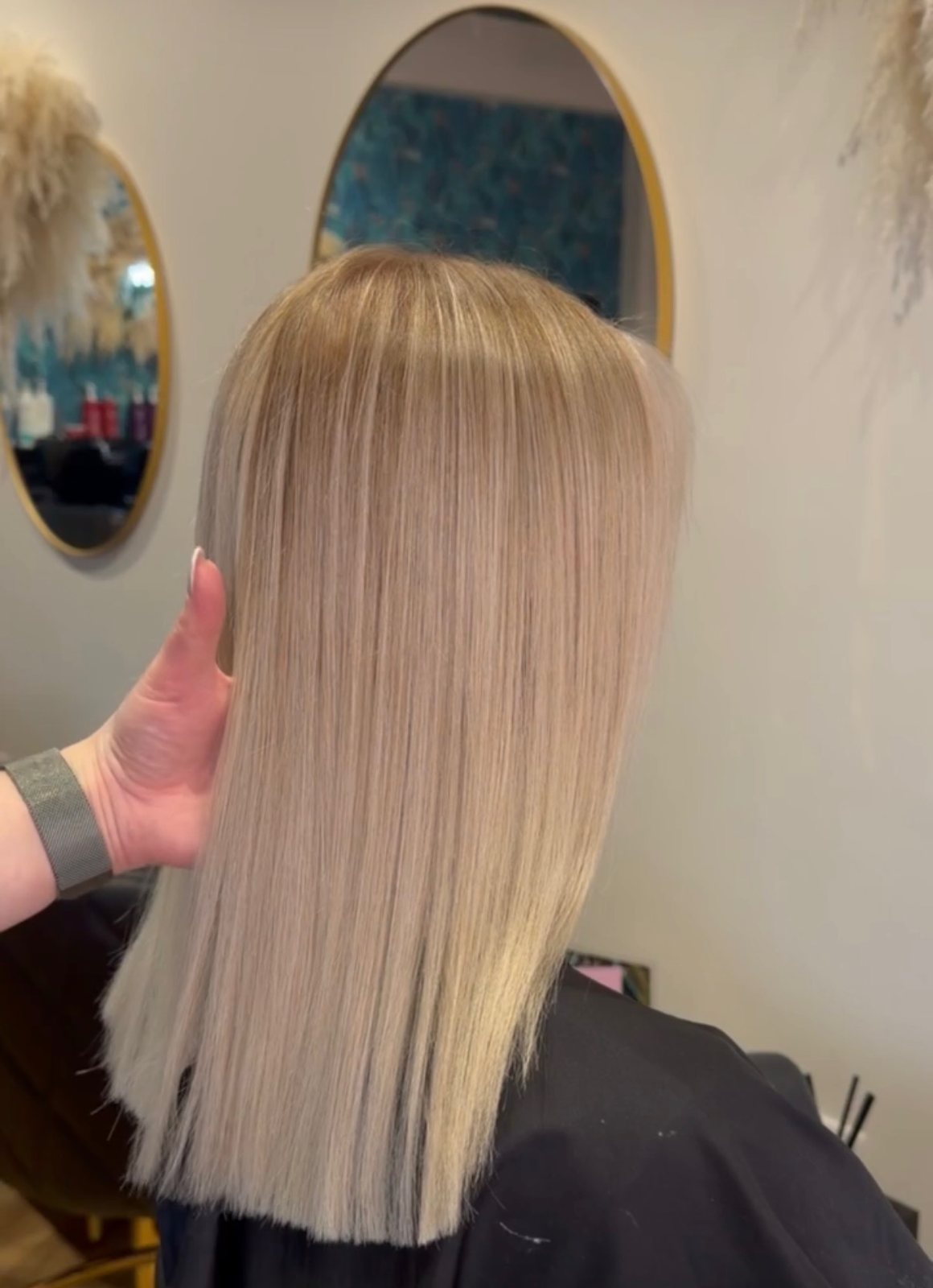 Bright blonde highlights on a sleek bob at ELM Hair and Beauty, Wrexham