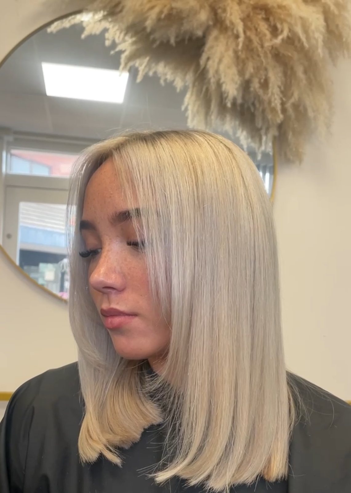 Icy blonde highlights on a long bob at ELM Hair and Beauty, Wrexham