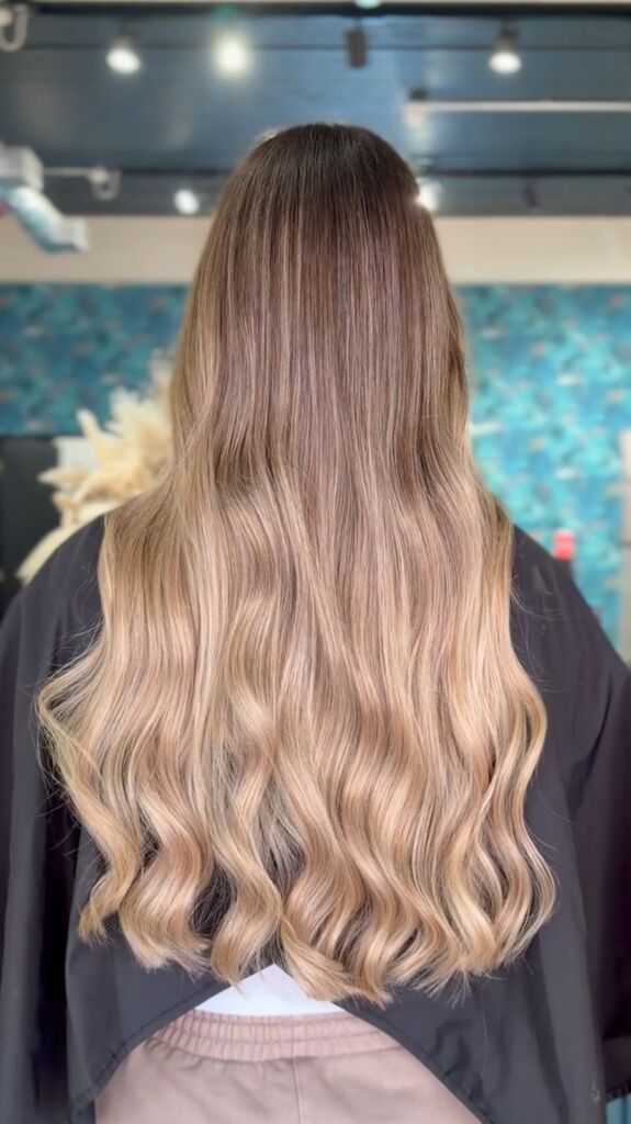 Dark root to blonde balayage at ELM Hair and Beauty in Wrexham