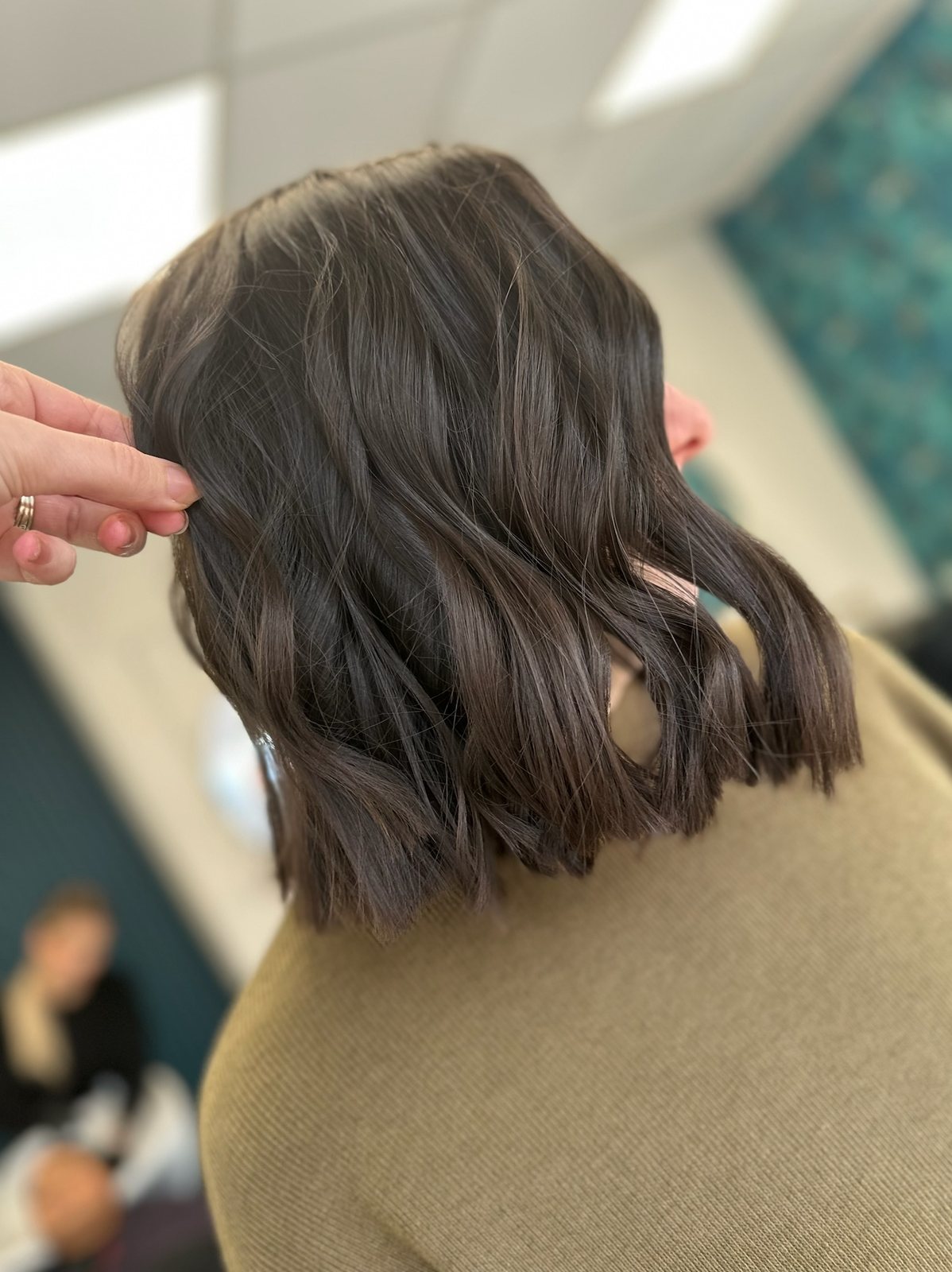 Textured dark bob haircut at ELM Hair and Beauty, Wrexham